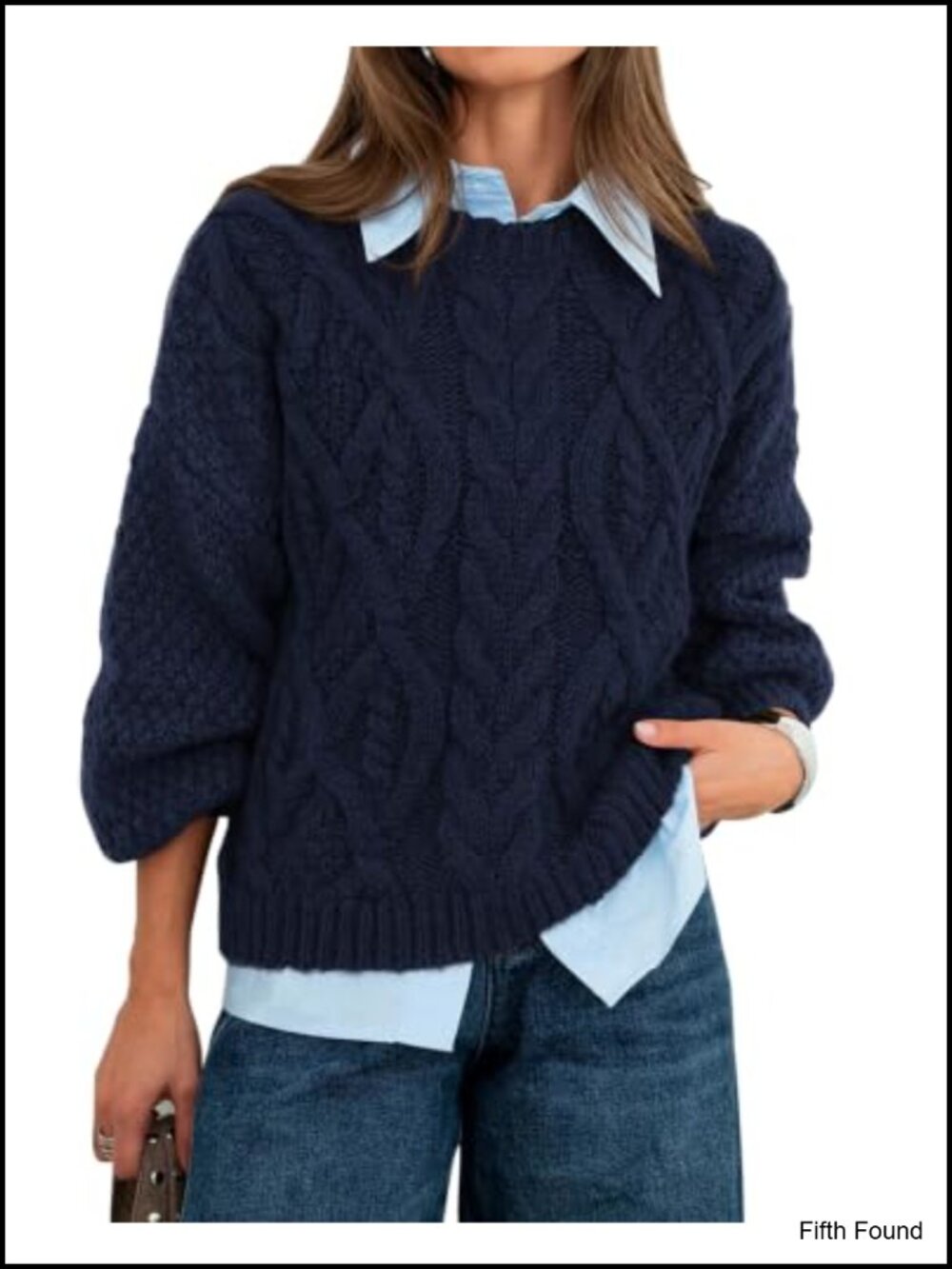 Womens Oversized Cable Knit Sweater Crew Neck Long Sleeve Pullover